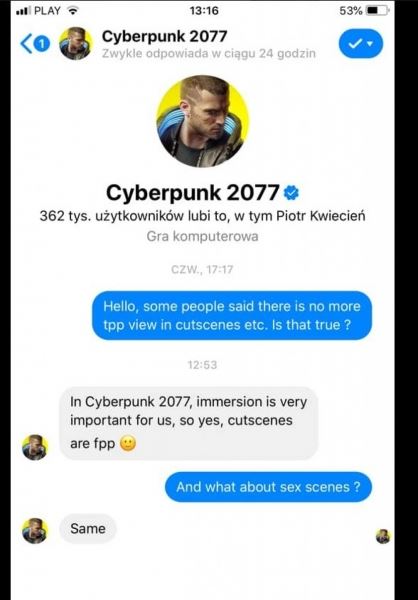  «Для нас очень важен эффект погружения» — секс в Cyberpunk 2077 будет от первого лица 